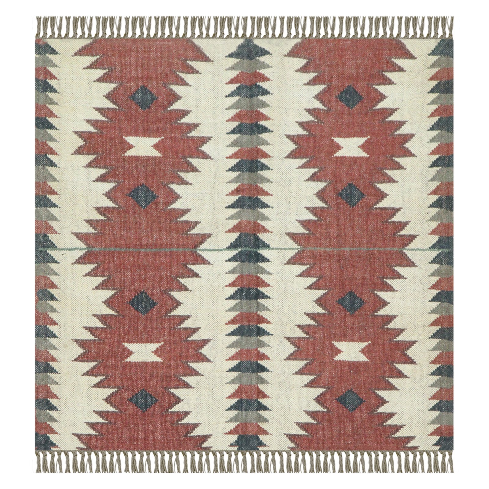 Handwoven Bohemian Round Wool Jute Durry for Bedroom
