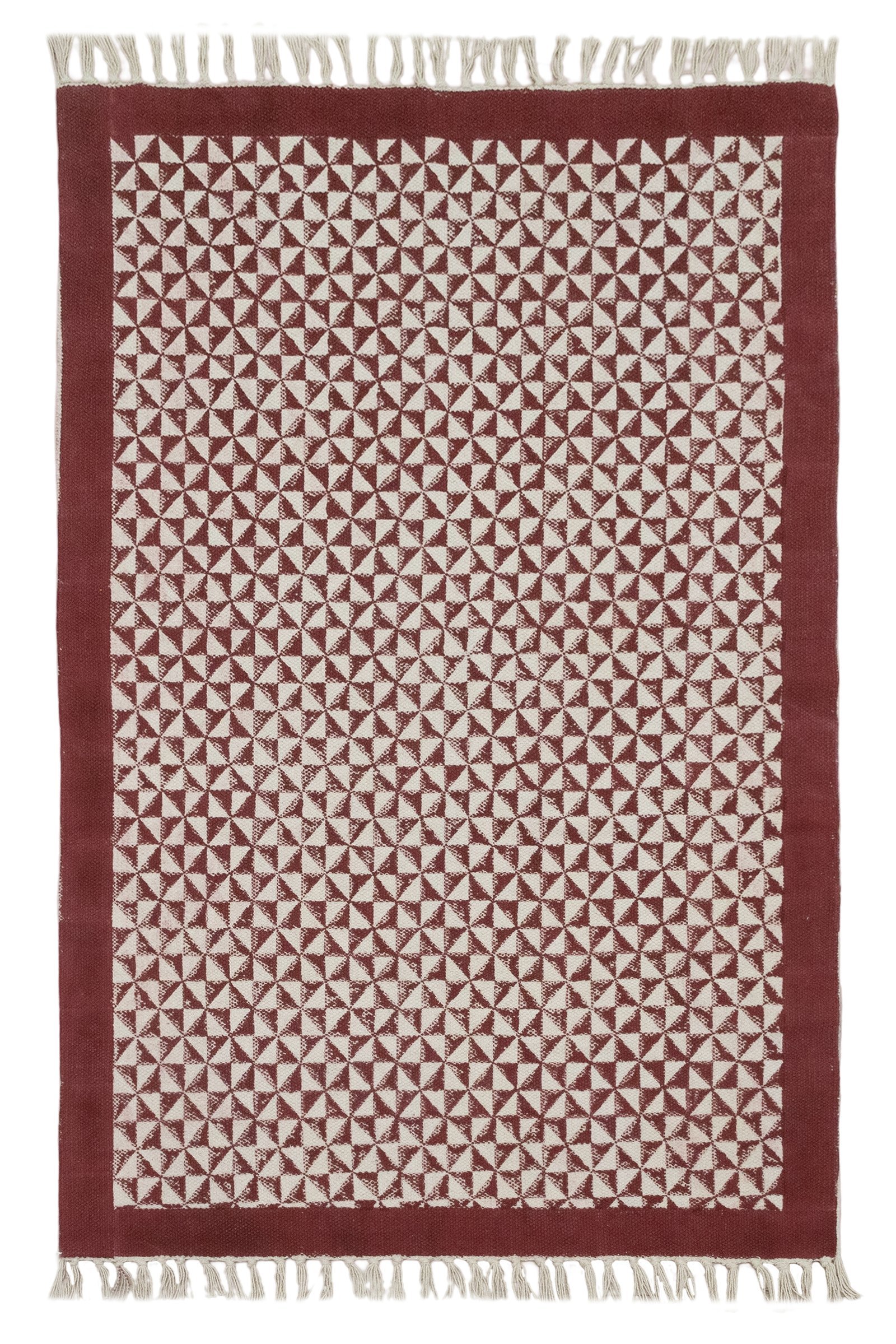 Multi-Color Block Print Cotton Durry