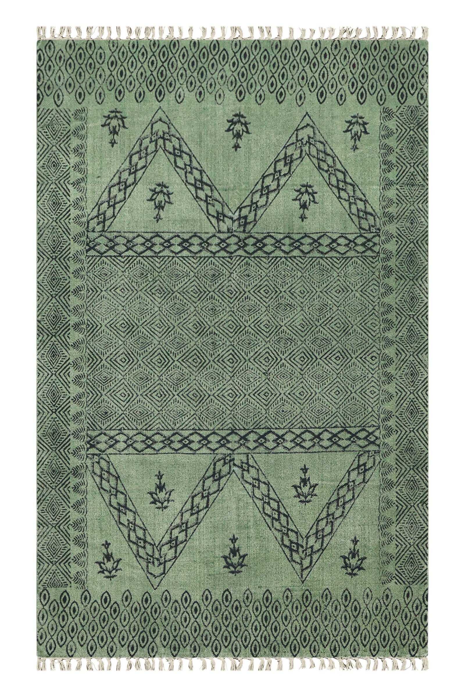 インドの敷物 草木染めコットンダリー リビングマットサイズ 約 幾何学 プレゼント アジアン クリスマス ラグ インド綿 エスニック コットン - 120 X 180 CM