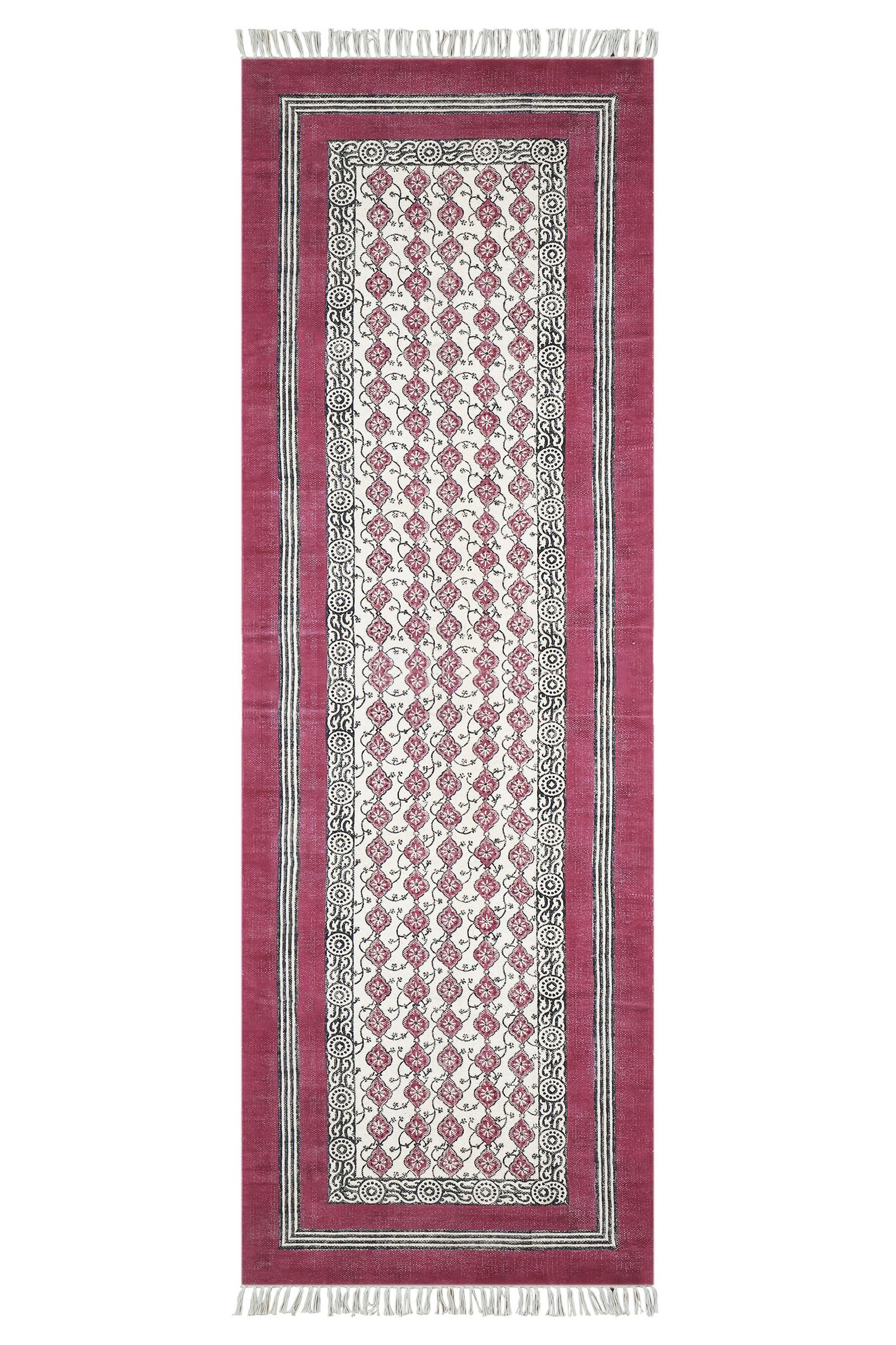 Vintage Style Block Printed Cotton Rug