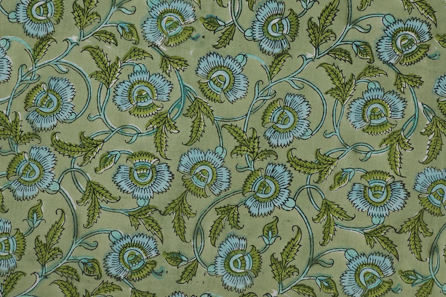 Indigo Handblock Printed Mulmul Fabric for Dressmaking