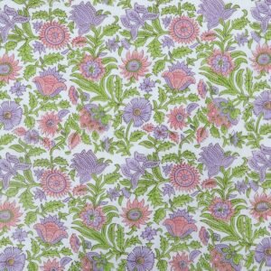 Floral Handblock Printed Khadi Fabric for Curtains