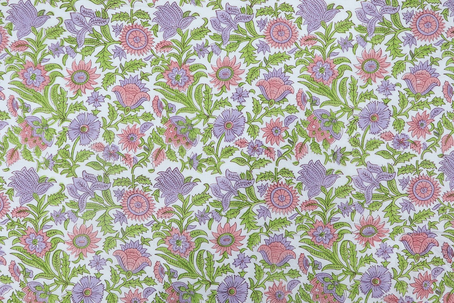 Floral Handblock Printed Khadi Fabric for Curtains