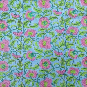 Paisley Handblock Printed Cotton Fabric for Sarees