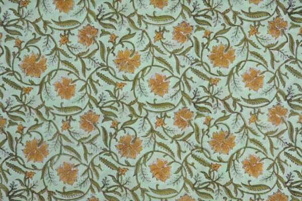 Indigo Handblock Printed Silk Fabric for Bedsheets