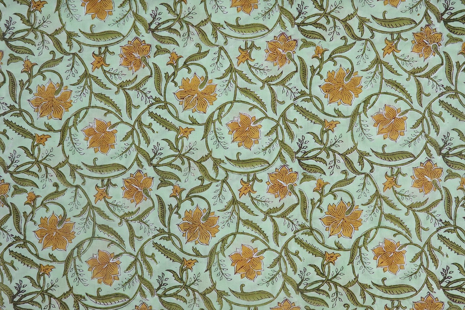 Indigo Handblock Printed Silk Fabric for Bedsheets