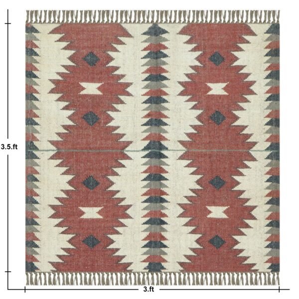 Handwoven Bohemian Round Wool Jute Durry for Bedroom - Image 2