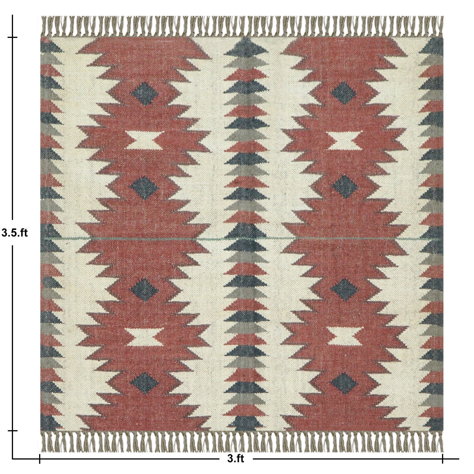Handwoven Bohemian Round Wool Jute Durry for Bedroom - Image 2