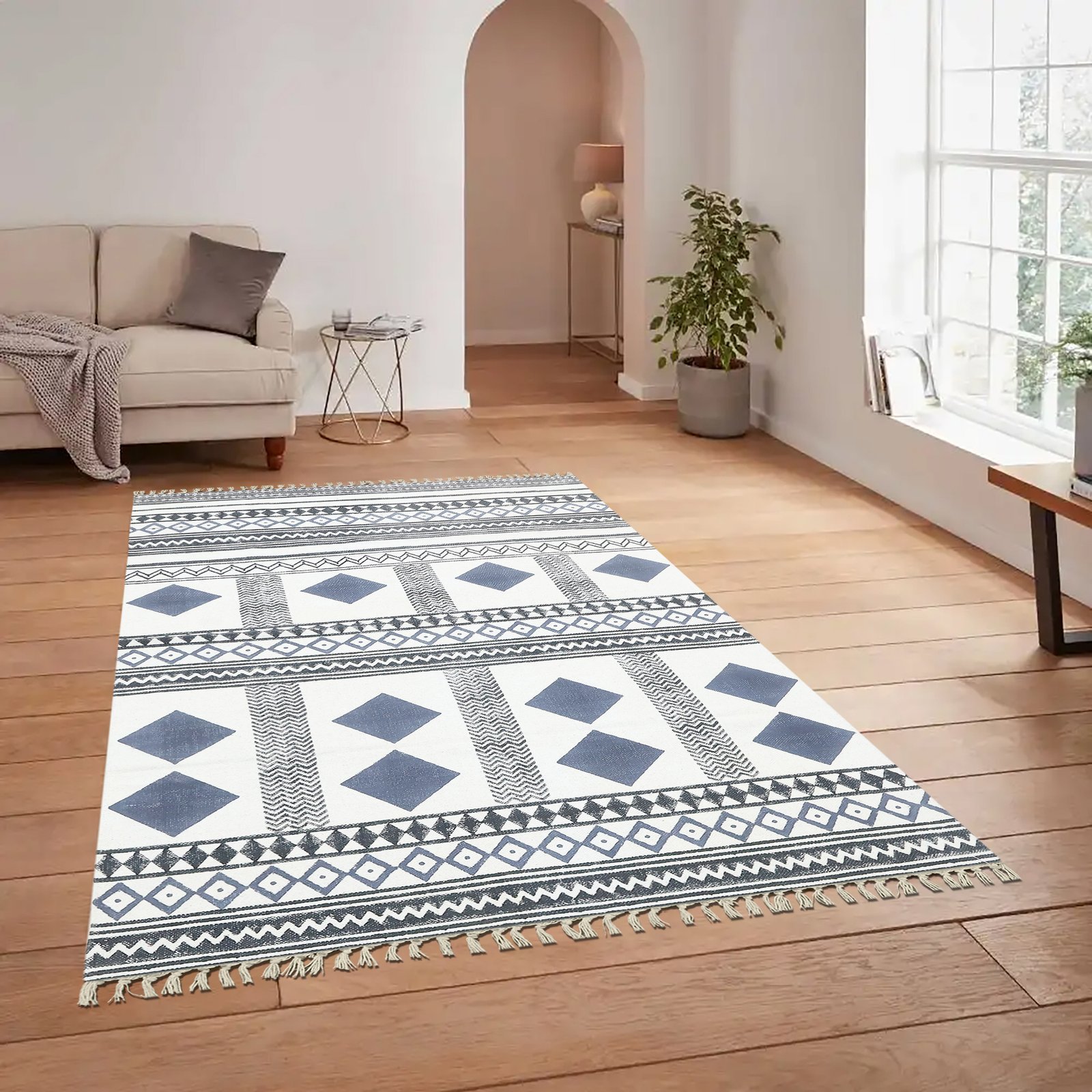 インドの敷物 草木染めコットンダリー リビングマットサイズ 約 幾何学 プレゼント アジアン クリスマス ラグ インド綿 エスニック コットン - 120 X 180 CM - Image 2