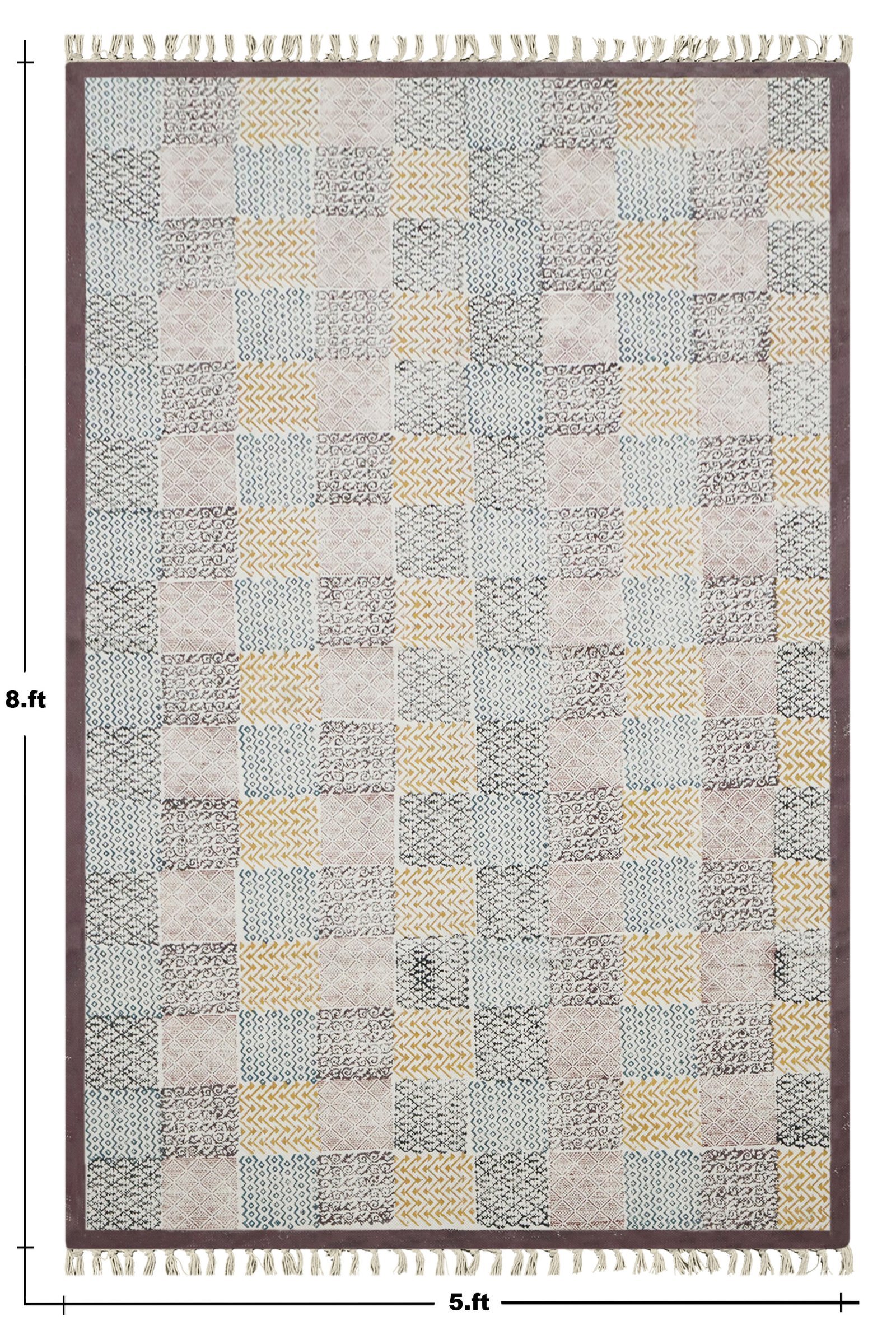 Indian Block Printed Cotton Area Rug - Image 2