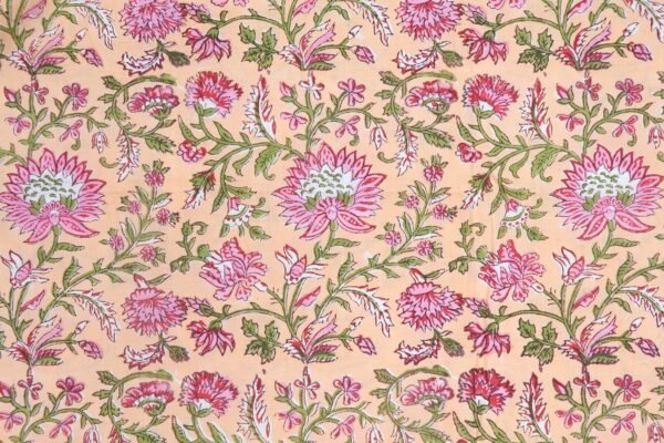 Bold Floral Handblock Printed Cotton Fabric - Image 2