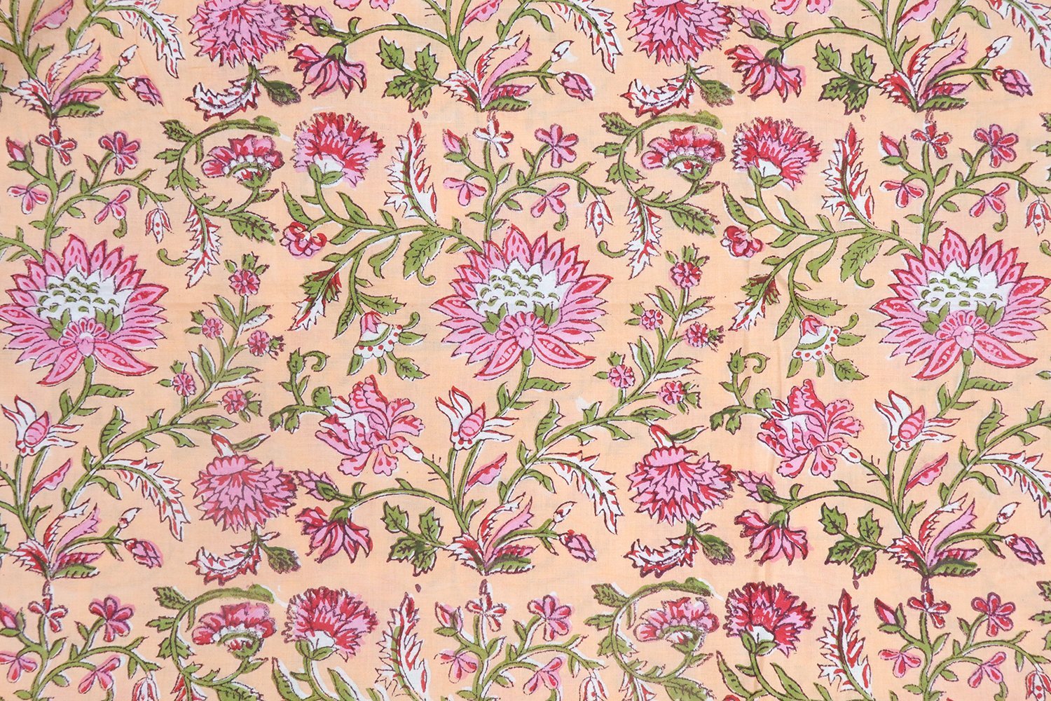 Bold Floral Handblock Printed Cotton Fabric - Image 2