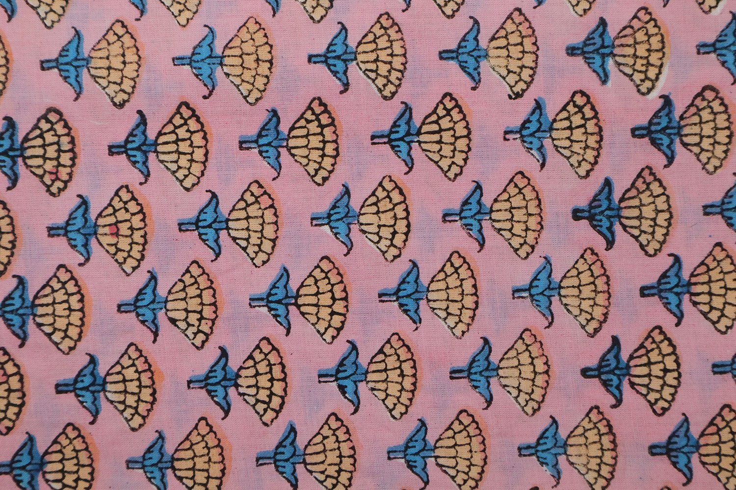 Geometric Handblock Printed Khadi Fabric for Bedsheets - Image 2