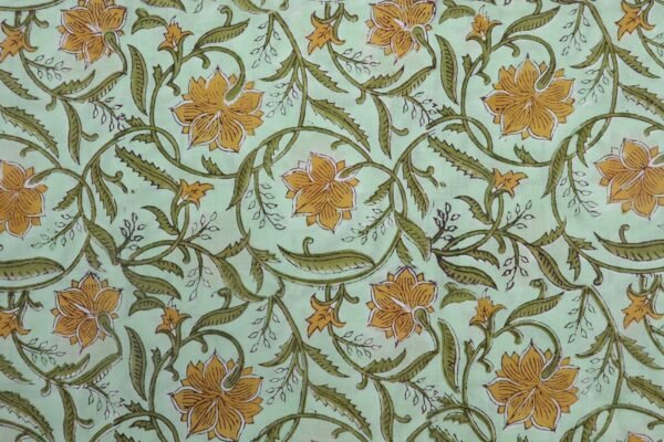 Indigo Handblock Printed Silk Fabric for Bedsheets - Image 2
