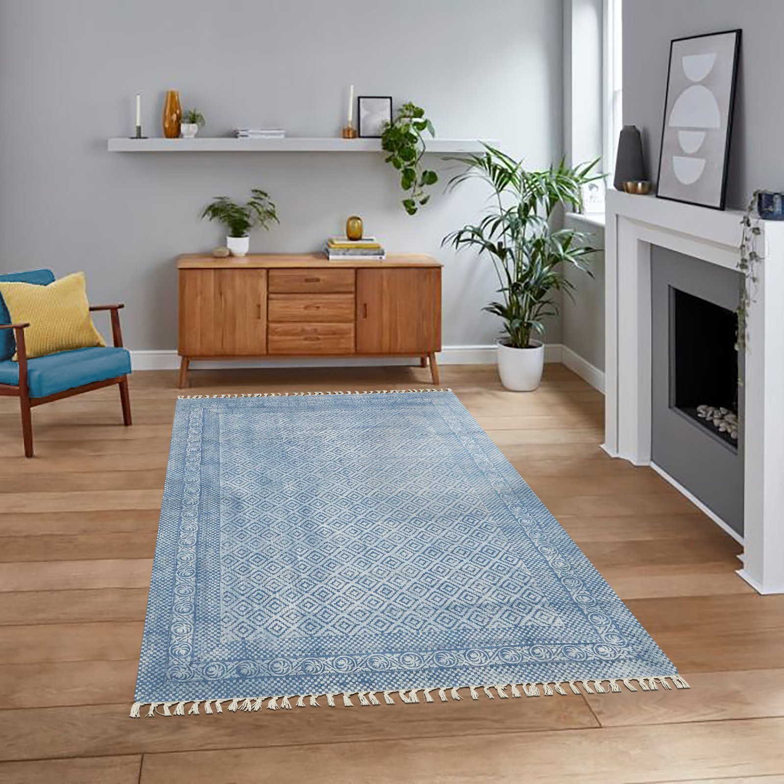 Lightweight Block Printed Cotton Carpet - Image 3