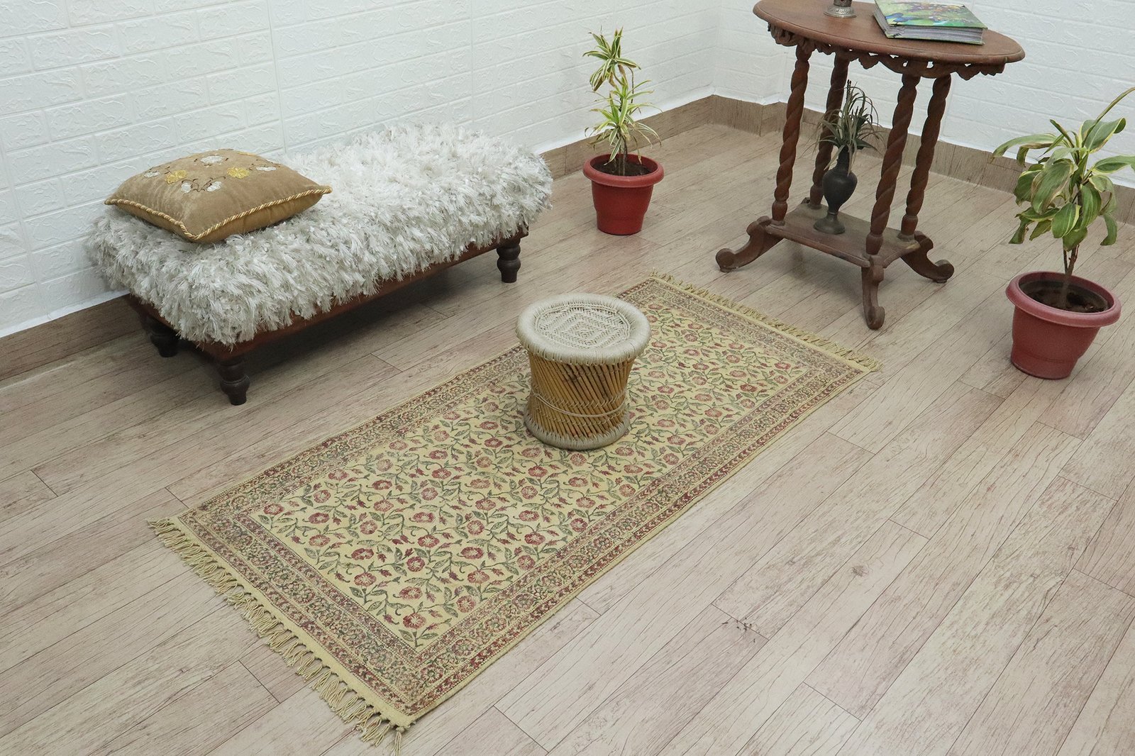 Bohemian Block Printed Cotton Rug - Image 3
