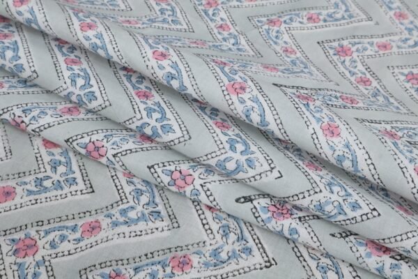 Abstract Handblock Printed Cambric Fabric for Bedsheets - Image 3