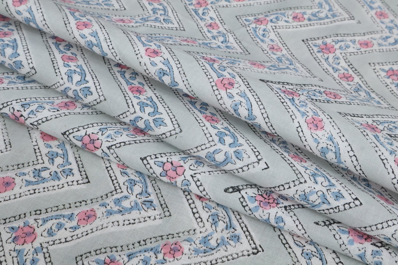 Abstract Handblock Printed Cambric Fabric for Bedsheets - Image 3