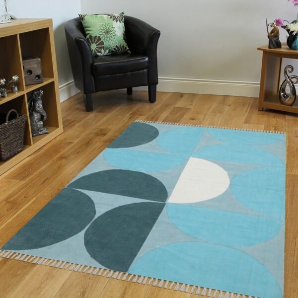 Traditional Motif Block Print Cotton Rug - Image 3