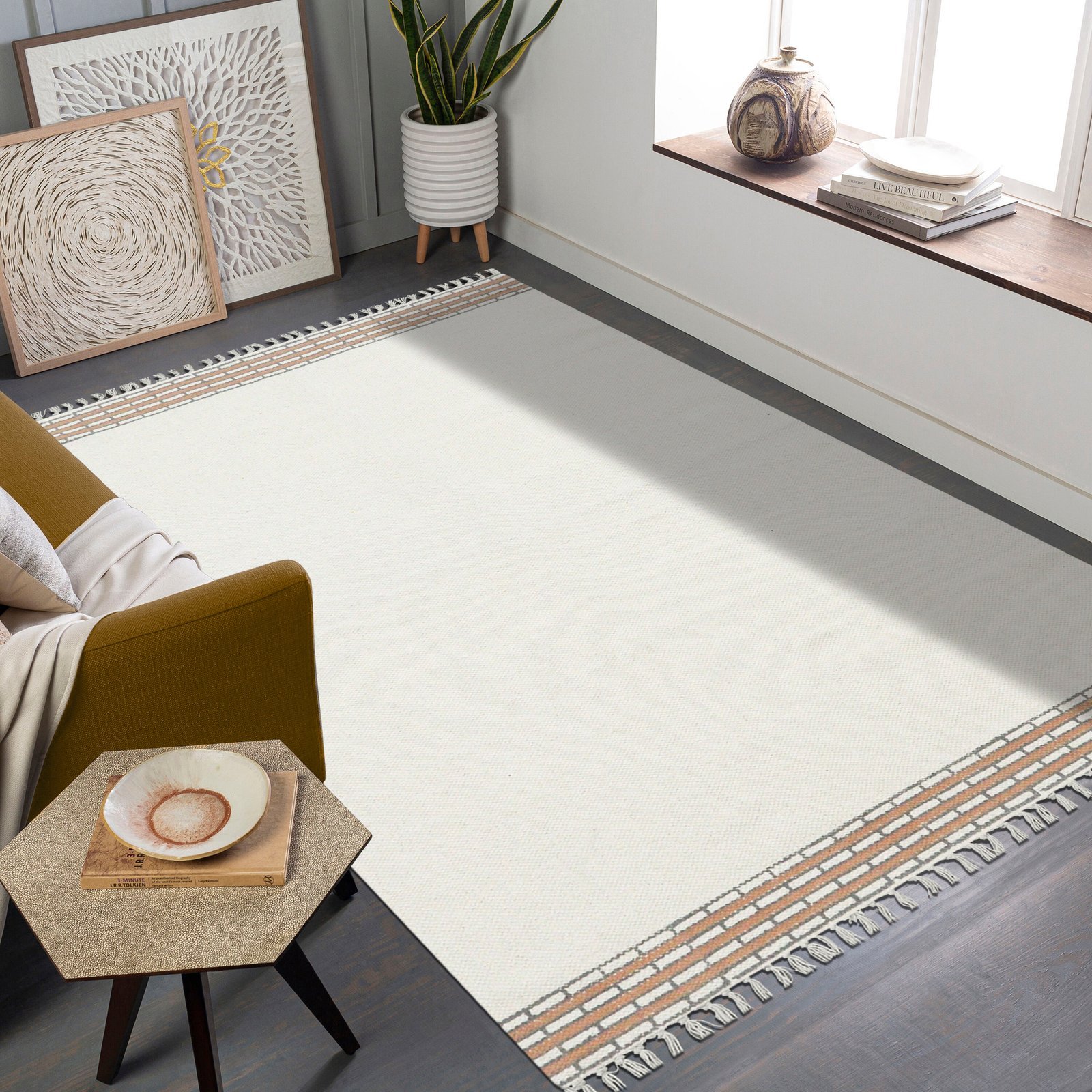 インド ファインコットンダリー(敷物) リビングサイズ 幾何学柄 プレゼント アジアン クリスマス ラグ インド綿 エスニック カーペット インテリア - Image 3