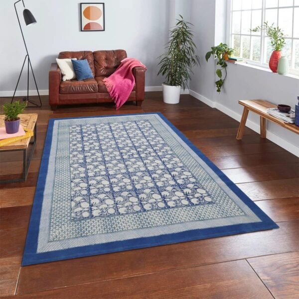Elegant Block Printed Cotton Rug - Image 3