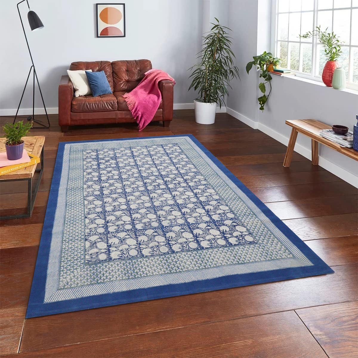 Elegant Block Printed Cotton Rug - Image 3