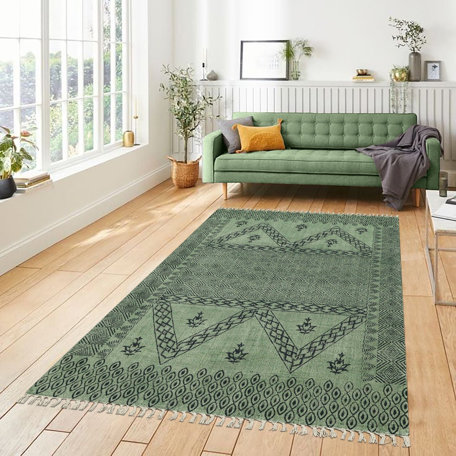 インドの敷物 草木染めコットンダリー リビングマットサイズ 約 幾何学 プレゼント アジアン クリスマス ラグ インド綿 エスニック コットン - 120 X 180 CM - Image 3