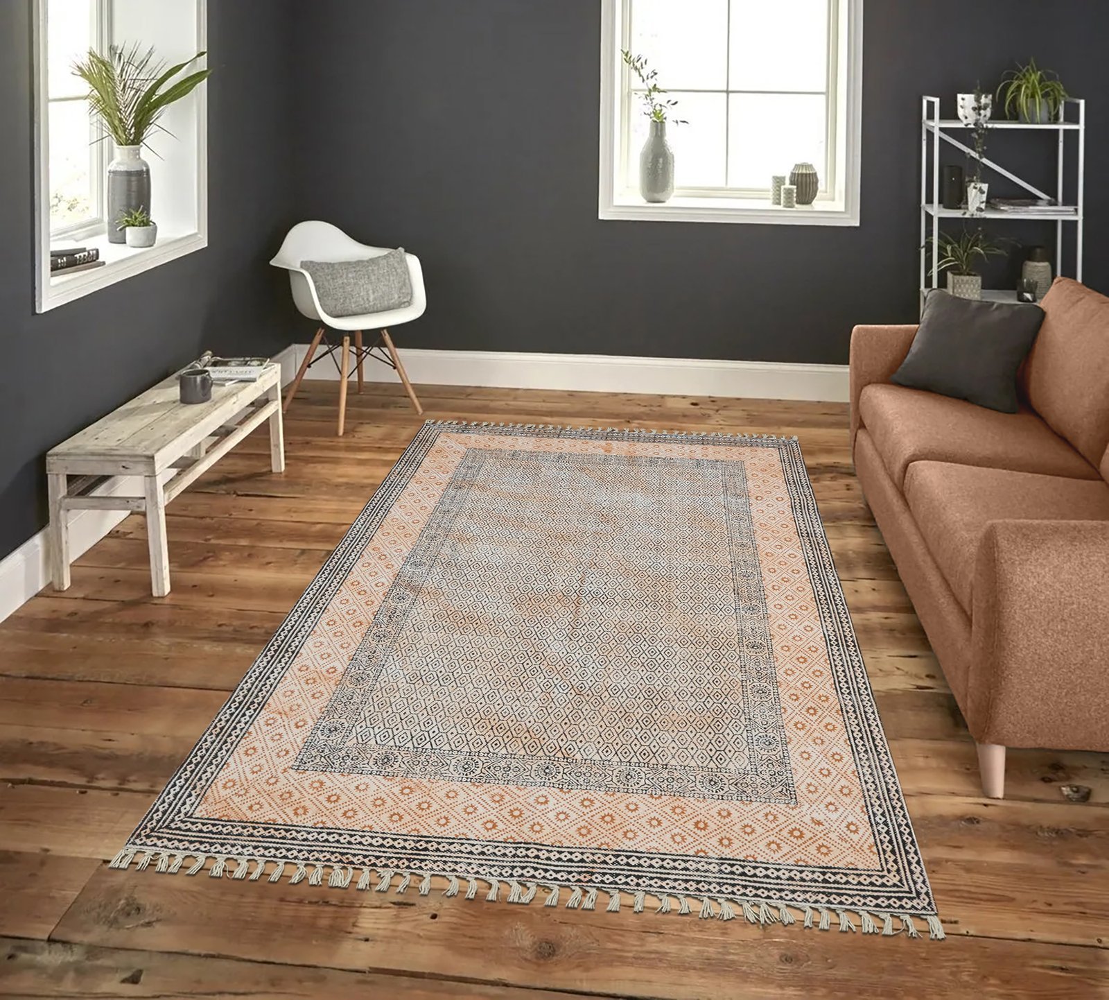 Eco-Conscious Block Print Cotton Rug - Image 3