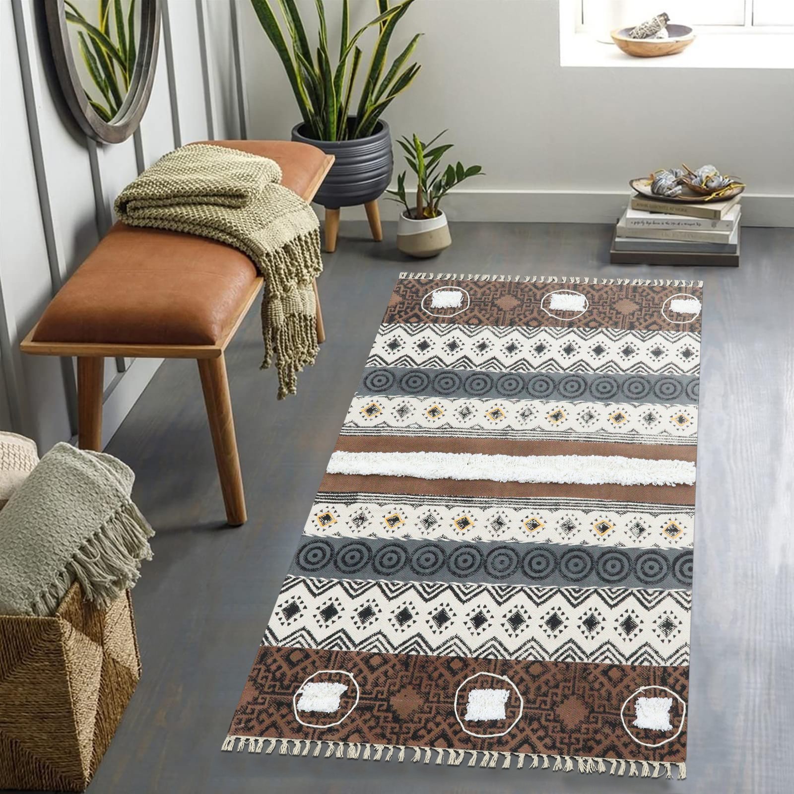 Comfortable Block Print Cotton Floor Durry - Image 3