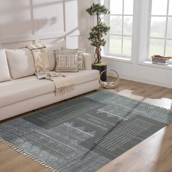 Abstract Pattern Block Printed Cotton Rug - Image 3
