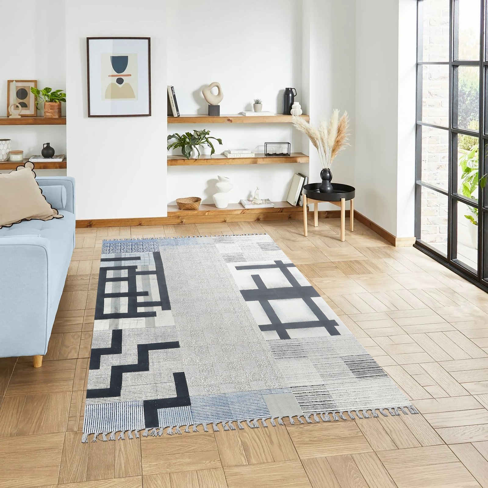 インドの敷物 草木染めコットンダリー リビングマットサイズ 約 幾何学 プレゼント アジアン クリスマス ラグ インド綿 エスニック コットン - 120 X 180 CM - Image 3