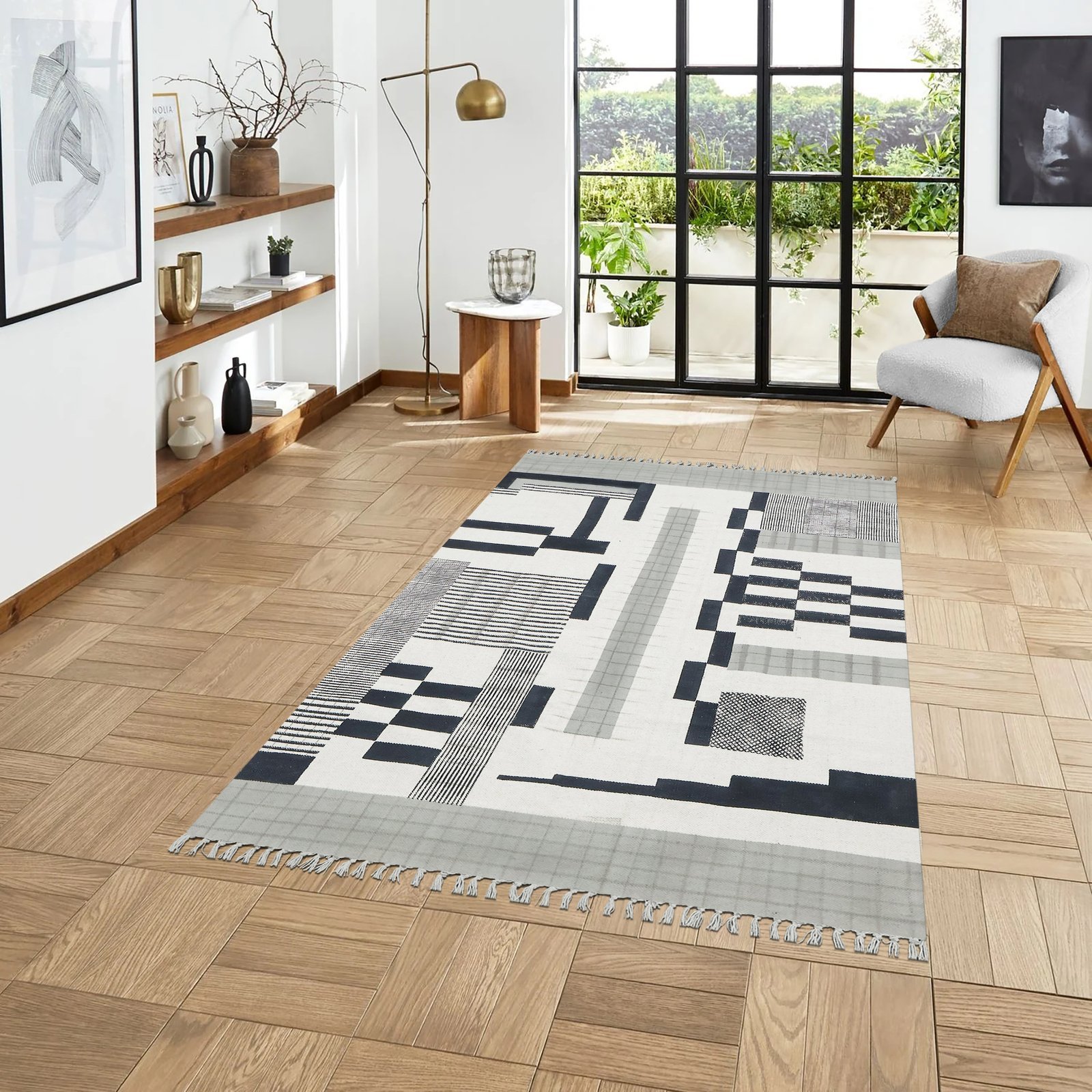 インドの敷物 草木染めコットンダリー リビングマットサイズ 約 幾何学 プレゼント アジアン クリスマス ラグ インド綿 エスニック コットン - 120 X 180 CM - Image 3