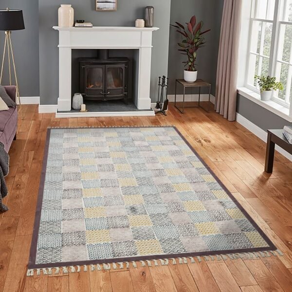 Indian Block Printed Cotton Area Rug - Image 3