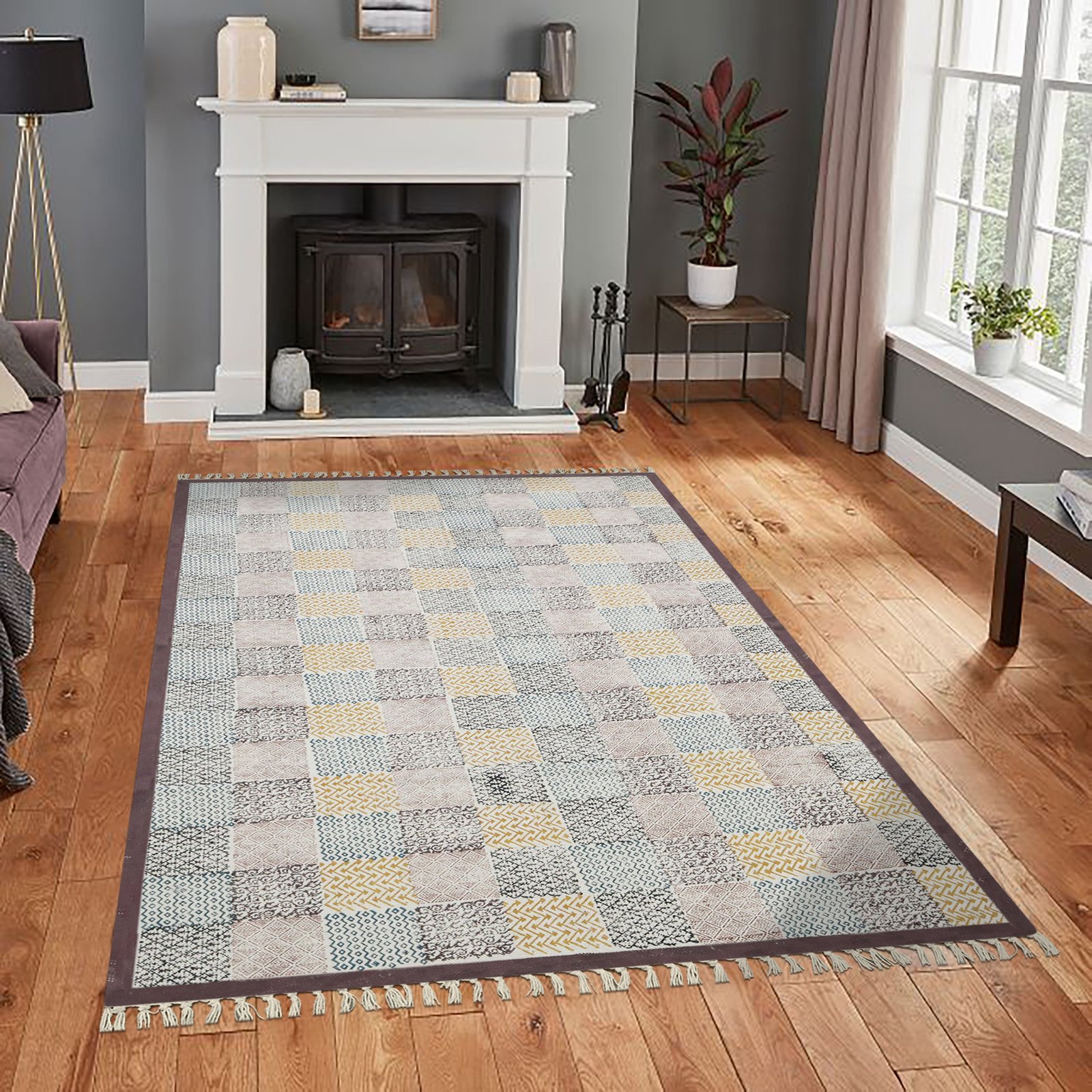 Indian Block Printed Cotton Area Rug - Image 3