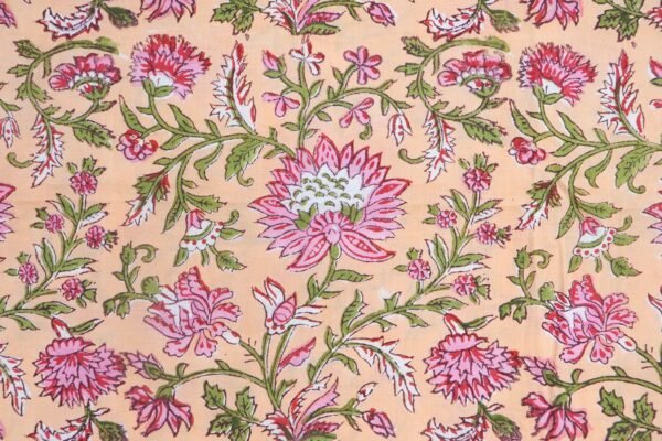 Bold Floral Handblock Printed Cotton Fabric - Image 3