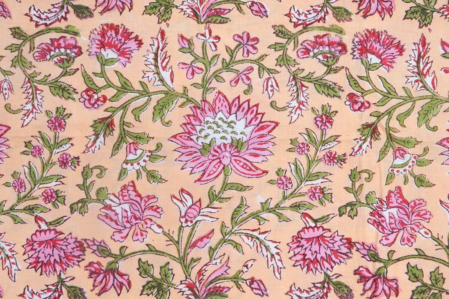 Bold Floral Handblock Printed Cotton Fabric - Image 3