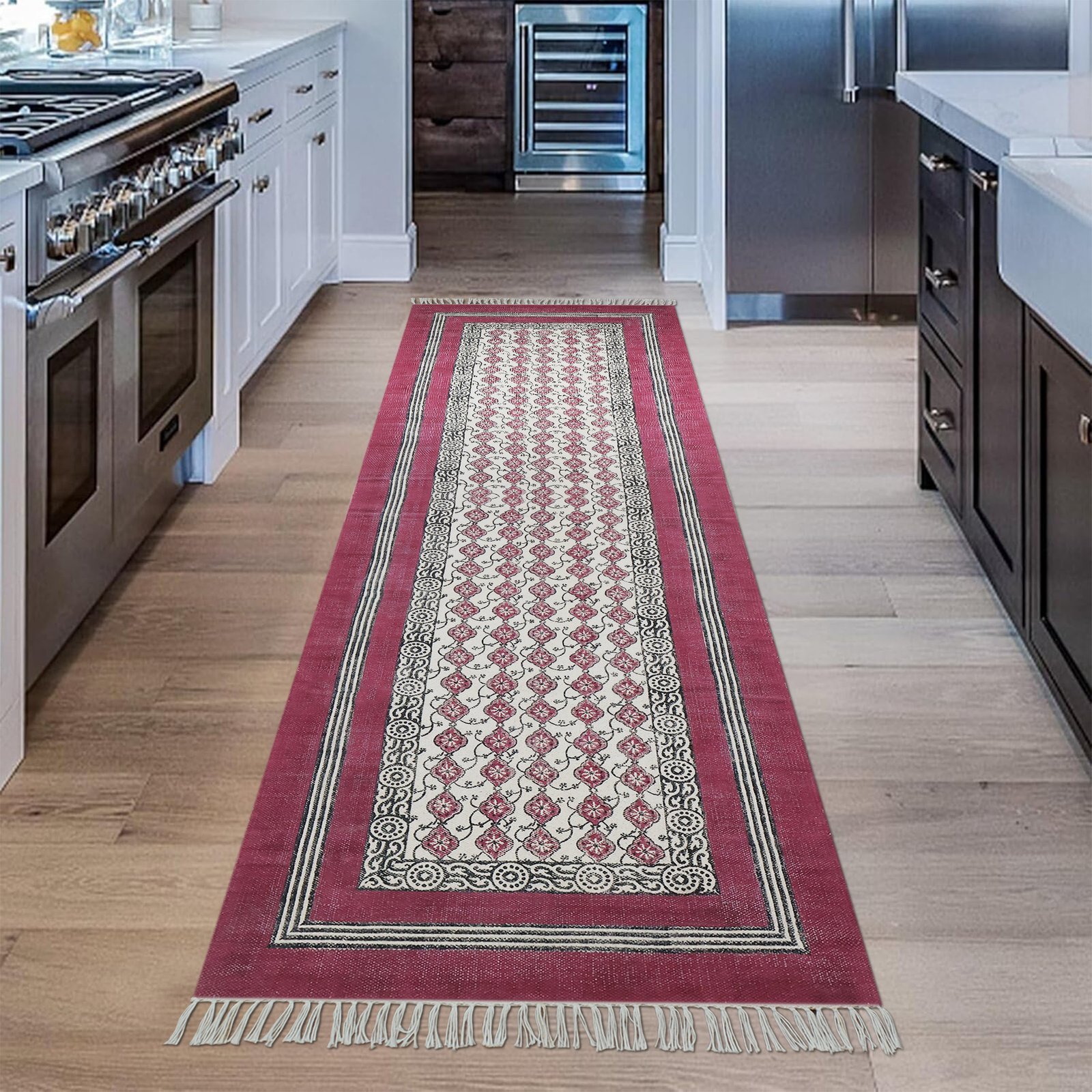 Vintage Style Block Printed Cotton Rug - Image 3