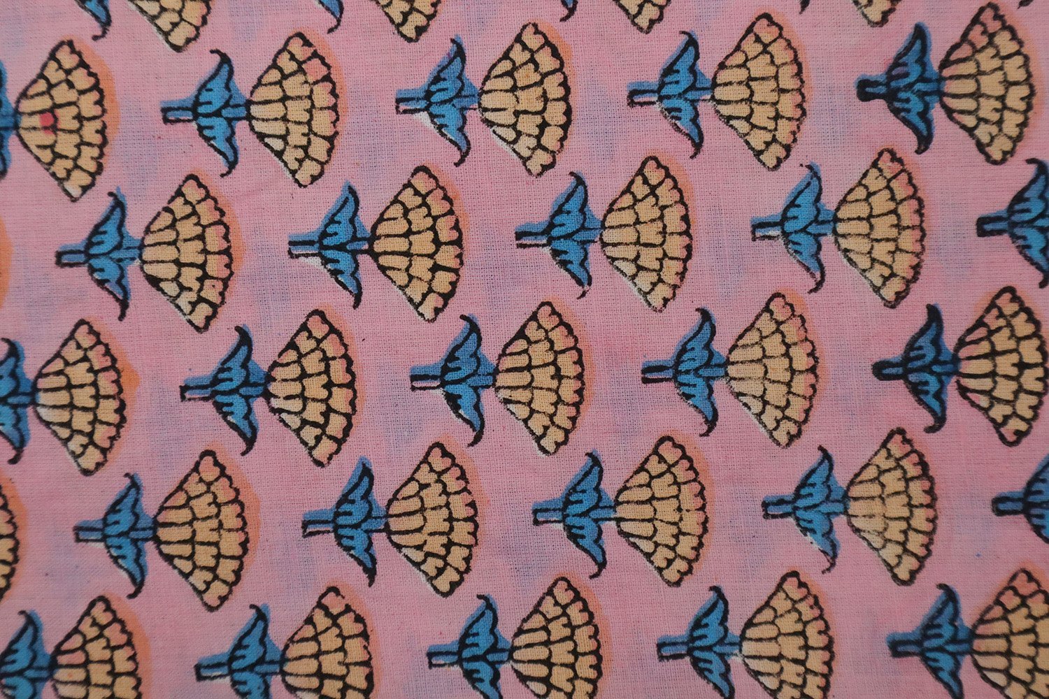 Geometric Handblock Printed Khadi Fabric for Bedsheets - Image 3