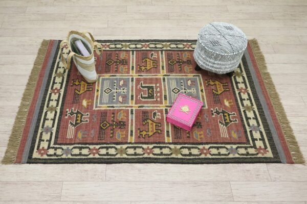 Handcrafted Wool Jute Durry for Dining Room - Image 4