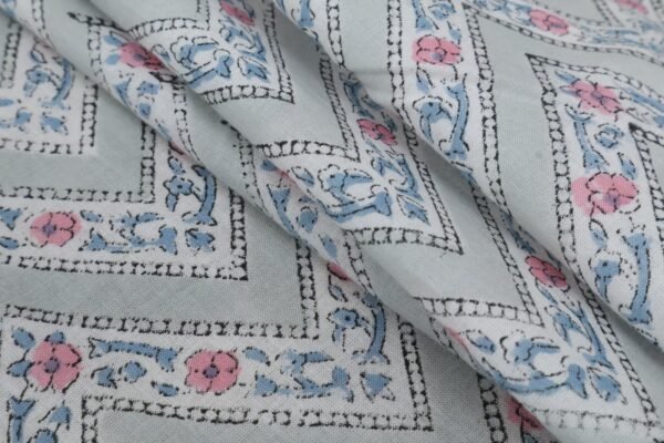 Abstract Handblock Printed Cambric Fabric for Bedsheets - Image 4