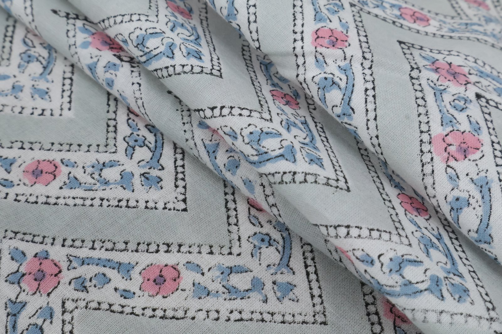 Abstract Handblock Printed Cambric Fabric for Bedsheets - Image 4