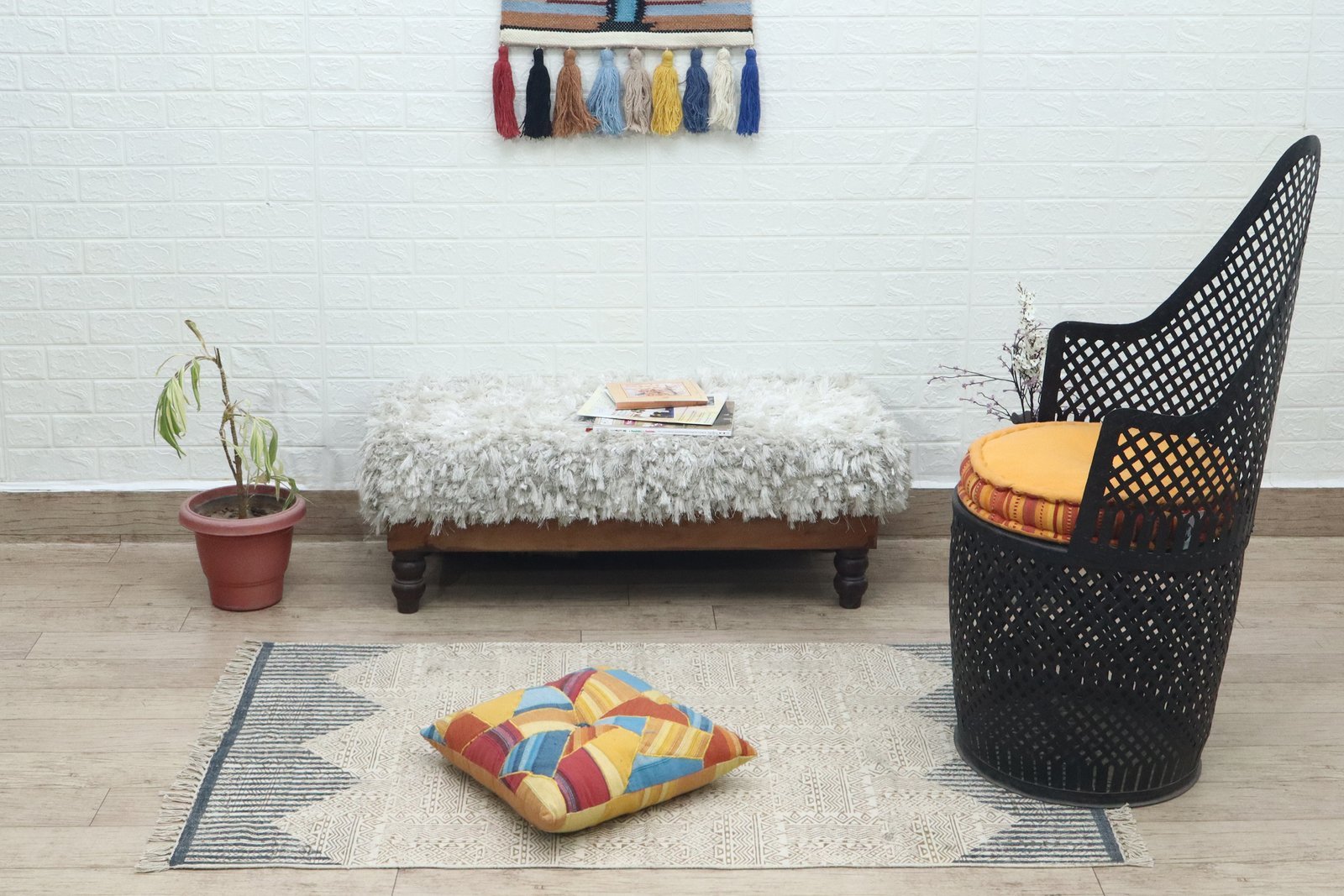 インドの敷物 草木染めコットンダリー リビングマットサイズ 約 幾何学 プレゼント アジアン クリスマス ラグ インド綿 エスニック コットン - 120 X 180 CM - Image 4