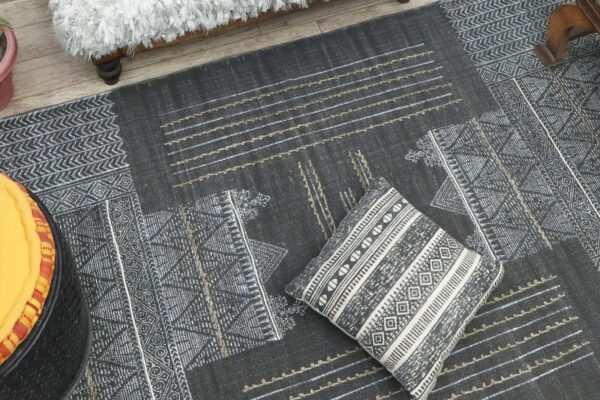 Abstract Pattern Block Printed Cotton Rug - Image 4