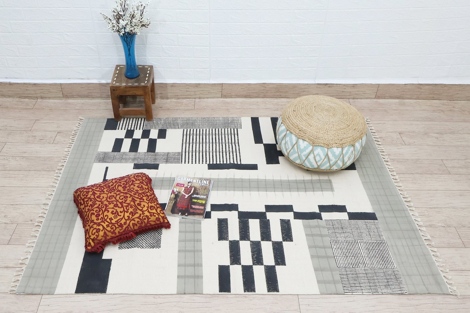 インドの敷物 草木染めコットンダリー リビングマットサイズ 約 幾何学 プレゼント アジアン クリスマス ラグ インド綿 エスニック コットン - 120 X 180 CM - Image 4