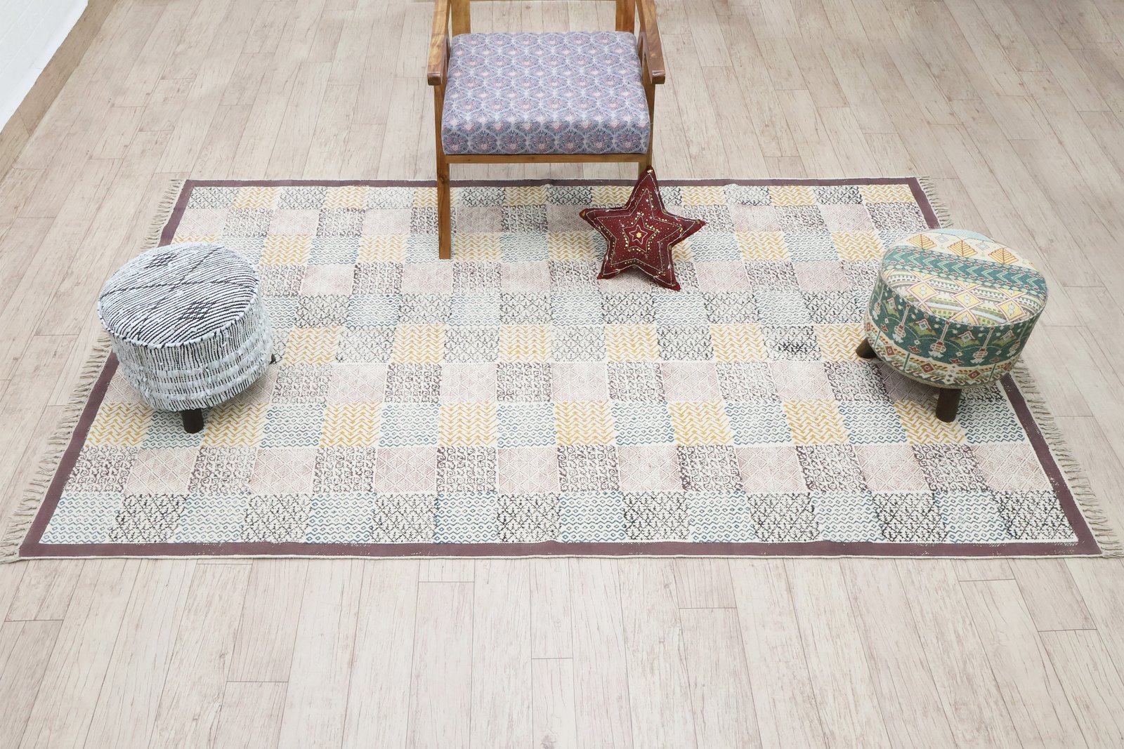 Indian Block Printed Cotton Area Rug - Image 4