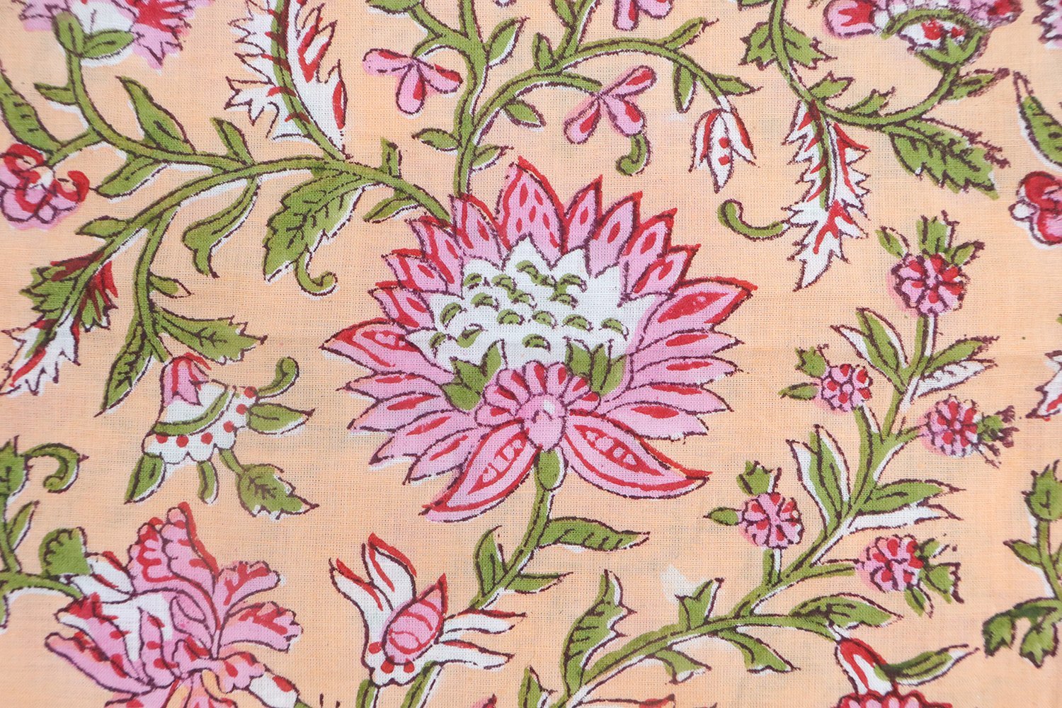 Bold Floral Handblock Printed Cotton Fabric - Image 4