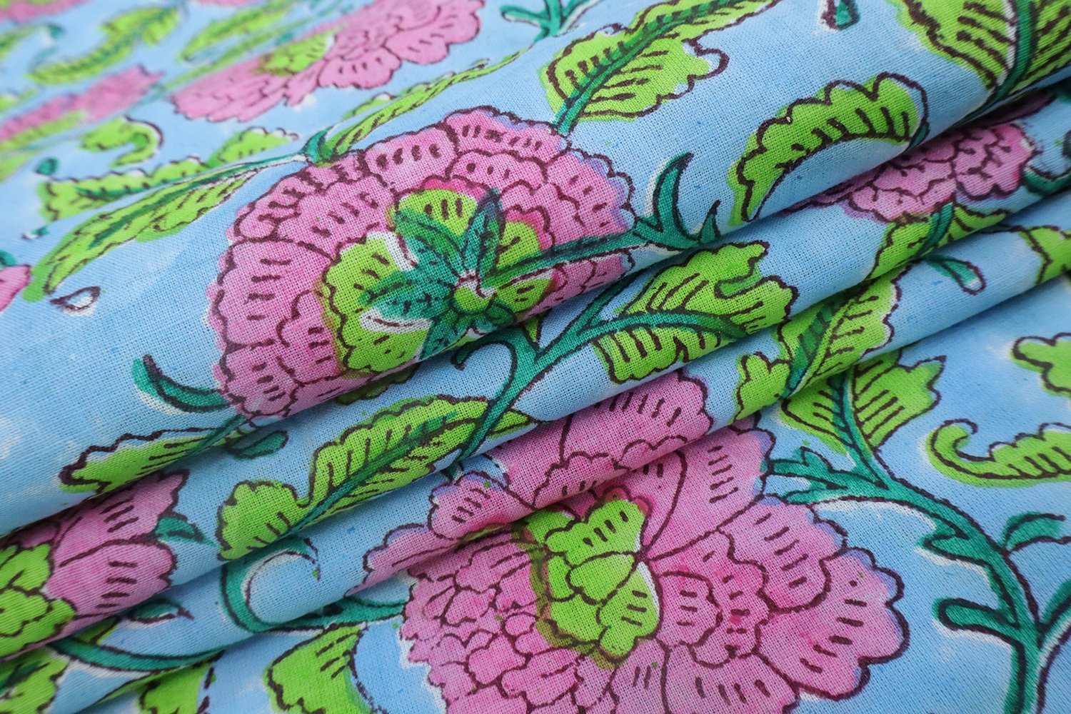 Paisley Handblock Printed Cotton Fabric for Sarees - Image 4