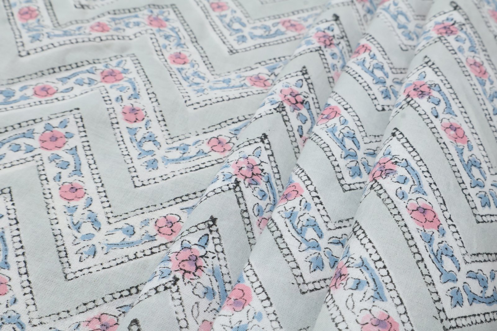 Abstract Handblock Printed Cambric Fabric for Bedsheets - Image 5