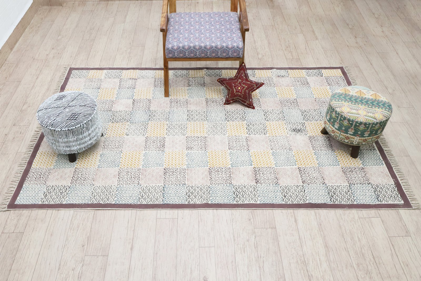 Indian Block Printed Cotton Area Rug - Image 5