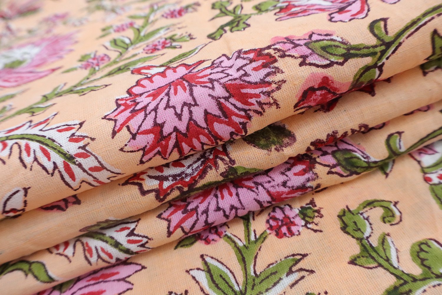 Bold Floral Handblock Printed Cotton Fabric - Image 5
